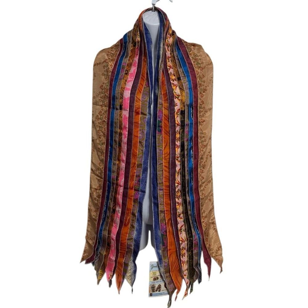 Art Studio Company Recycled Sari Scarf NWT Silk Cotton Rayon Boho Patchwork Hand